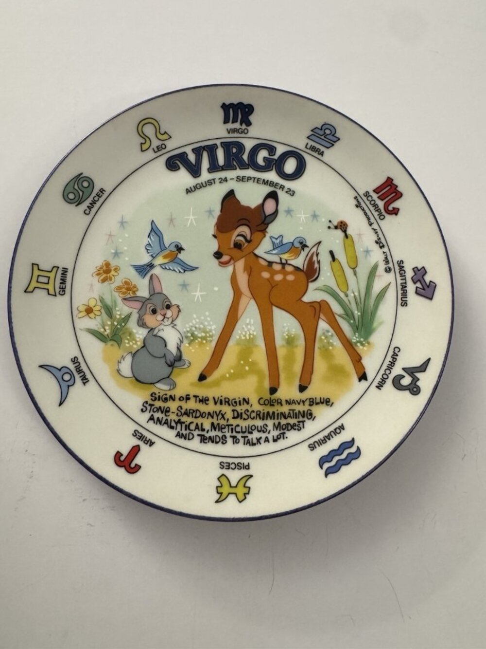 Vintage Walt Disney Sign Of The Zodiac Virgo Bambi Thumper Plate 6.5" Schmid D40
